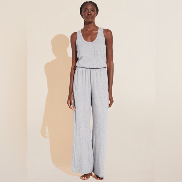 •Eberjey Aloe Infused Cotton Wide Leg Jumpsuit - Heather Grey - Picture 3 of 8